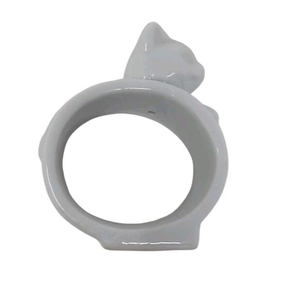 VTG Cat Napkin Rings White Set Of 4 Porcelain Ceramic With Basket Holidays - Picture 7 of 15